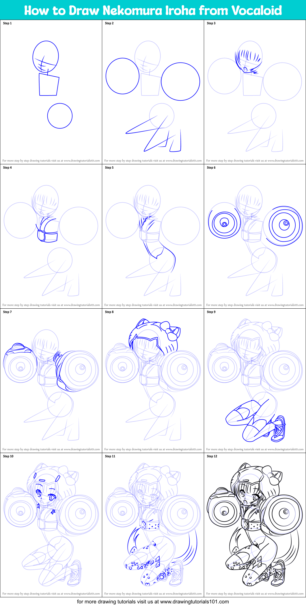 How to Draw Nekomura Iroha from Vocaloid Printable Step by Step