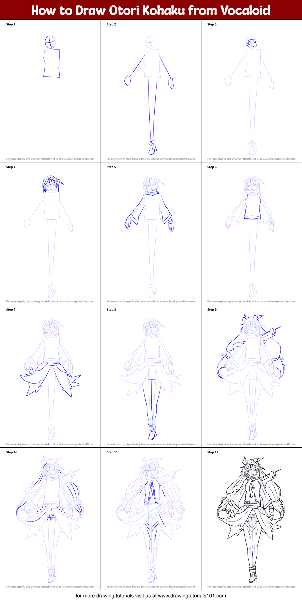 How to Draw Otori Kohaku from Vocaloid Printable Step by Step