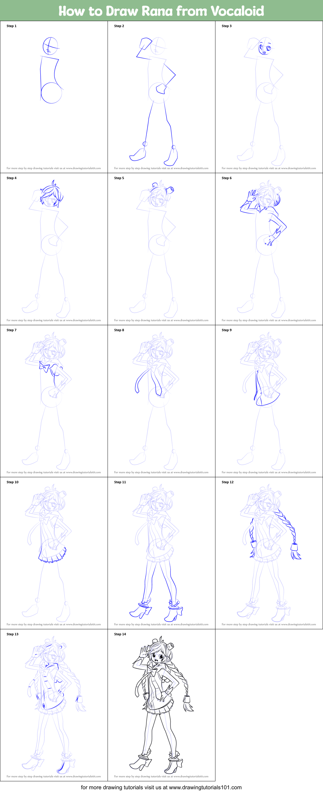 How to Draw Rana from Vocaloid Printable Step by Step