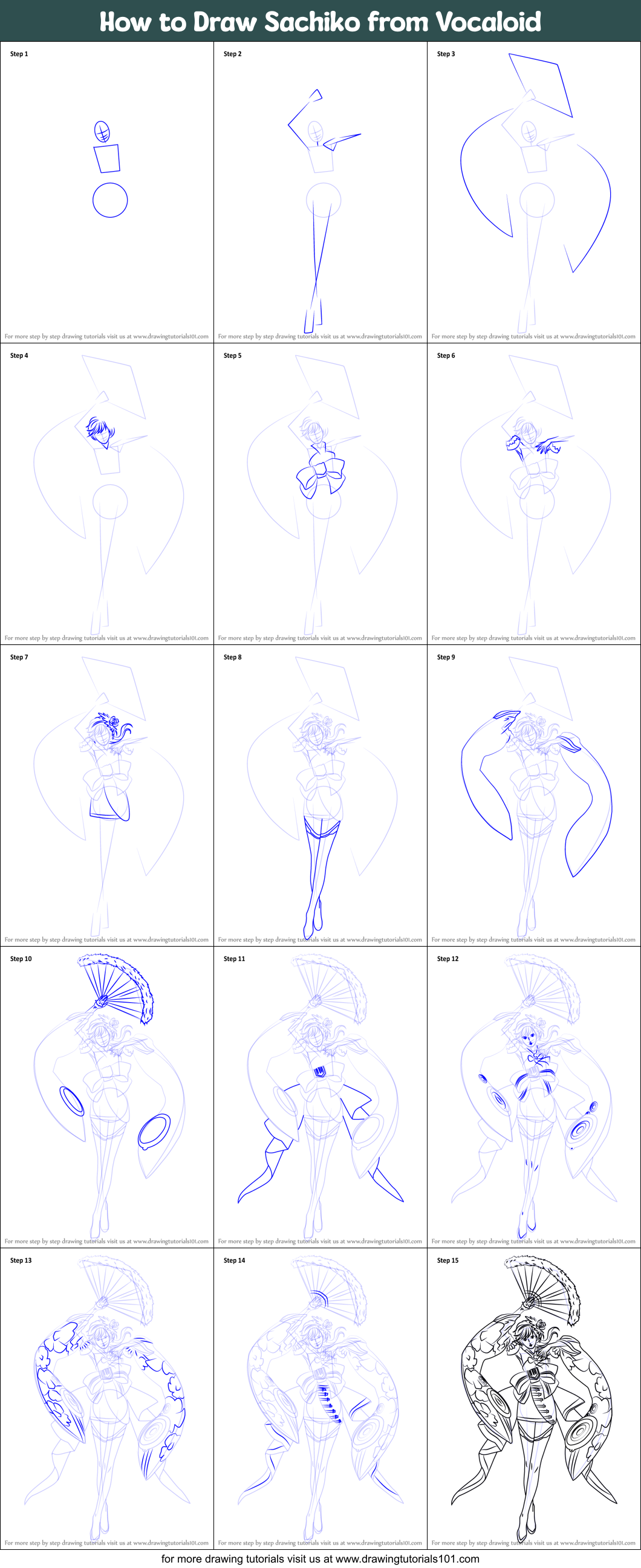 How to Draw Sachiko from Vocaloid Printable Step by Step