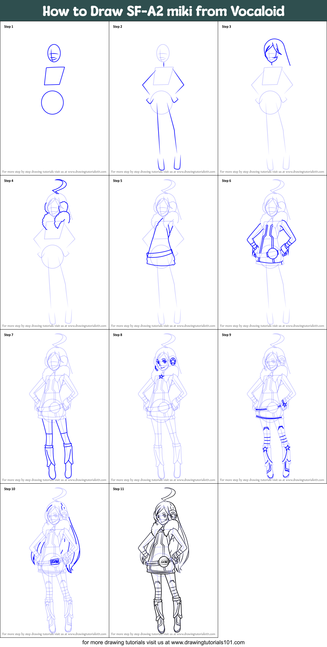 How to Draw SF-A2 miki from Vocaloid Printable Step by Step
