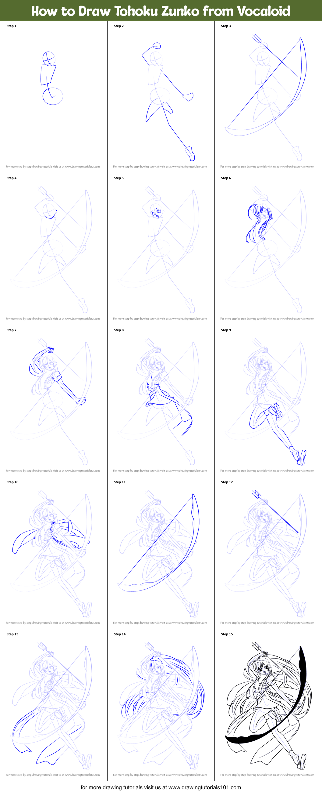 How to Draw Tohoku Zunko from Vocaloid Printable Step by Step