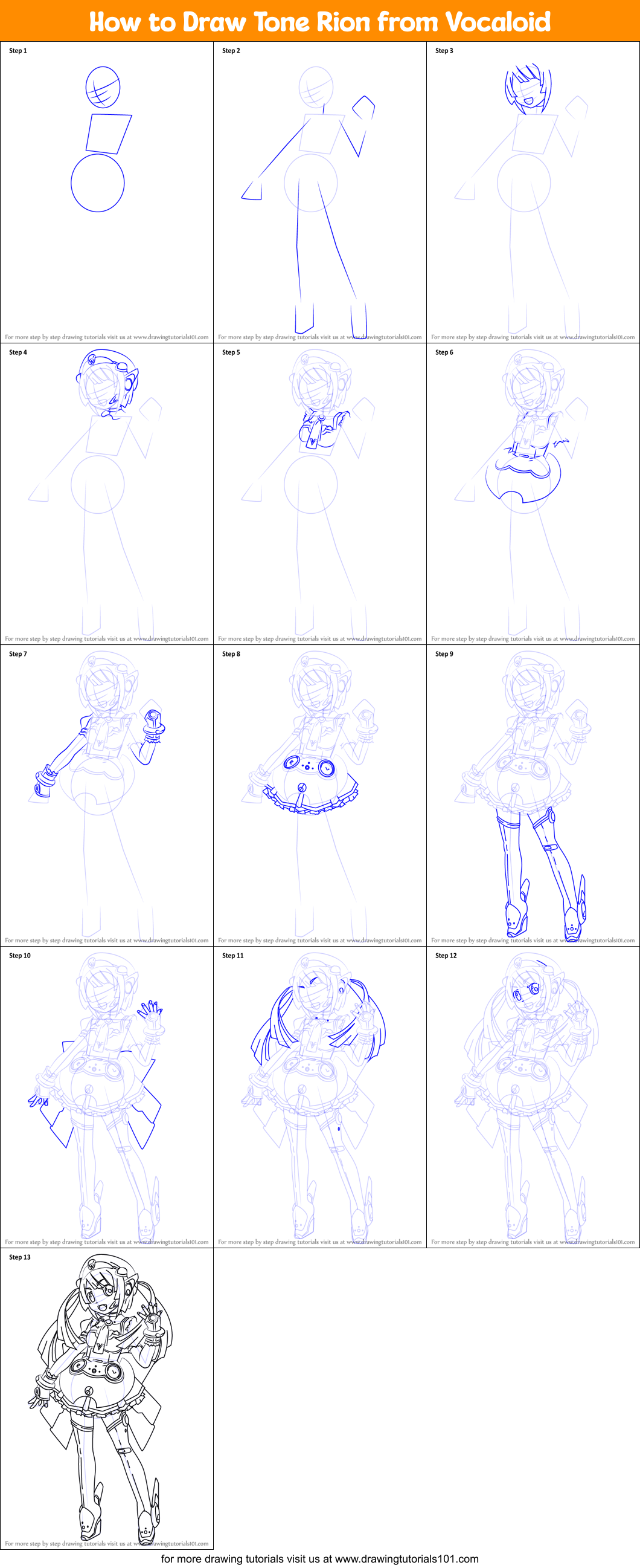 How to Draw Tone Rion from Vocaloid Printable Step by Step