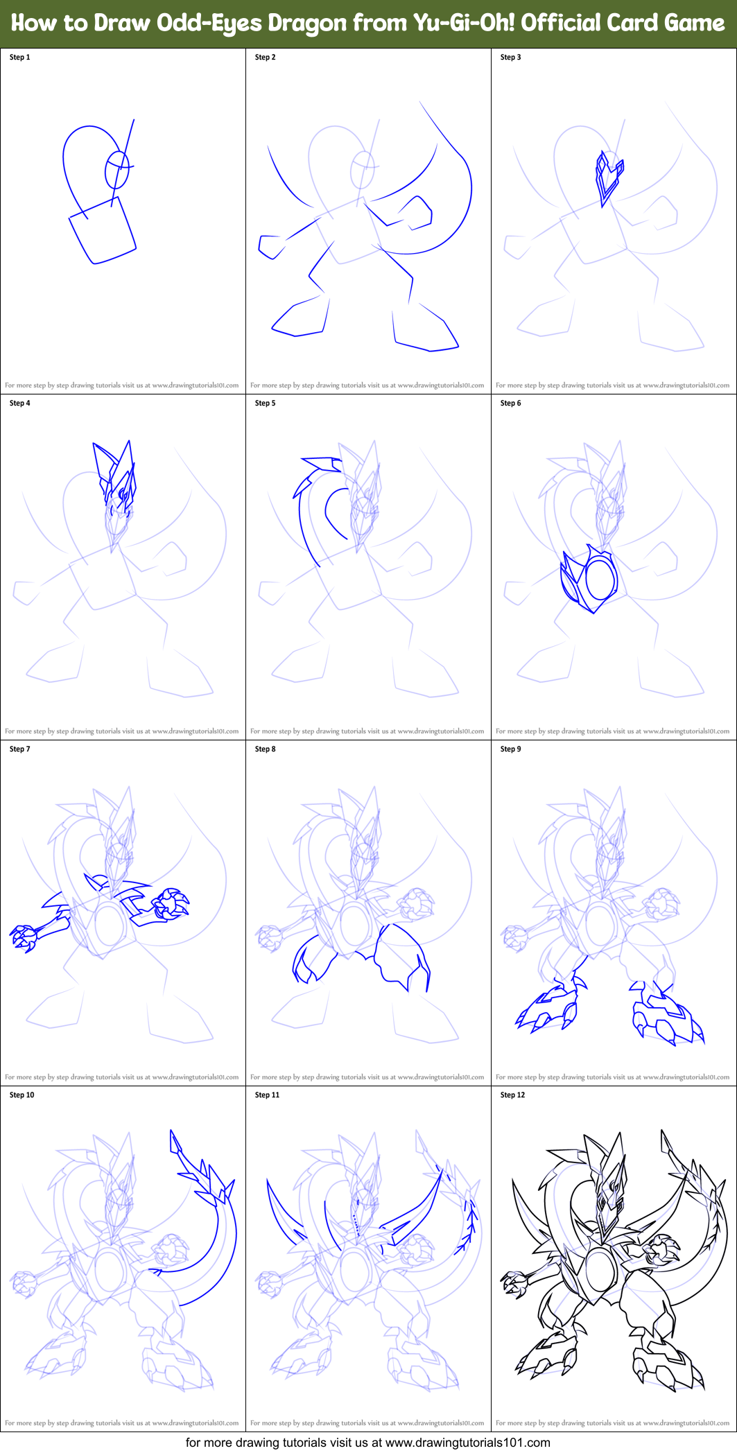 How to Draw Odd-Eyes Dragon from Yu-Gi-Oh! Official Card Game Printable Step by Step