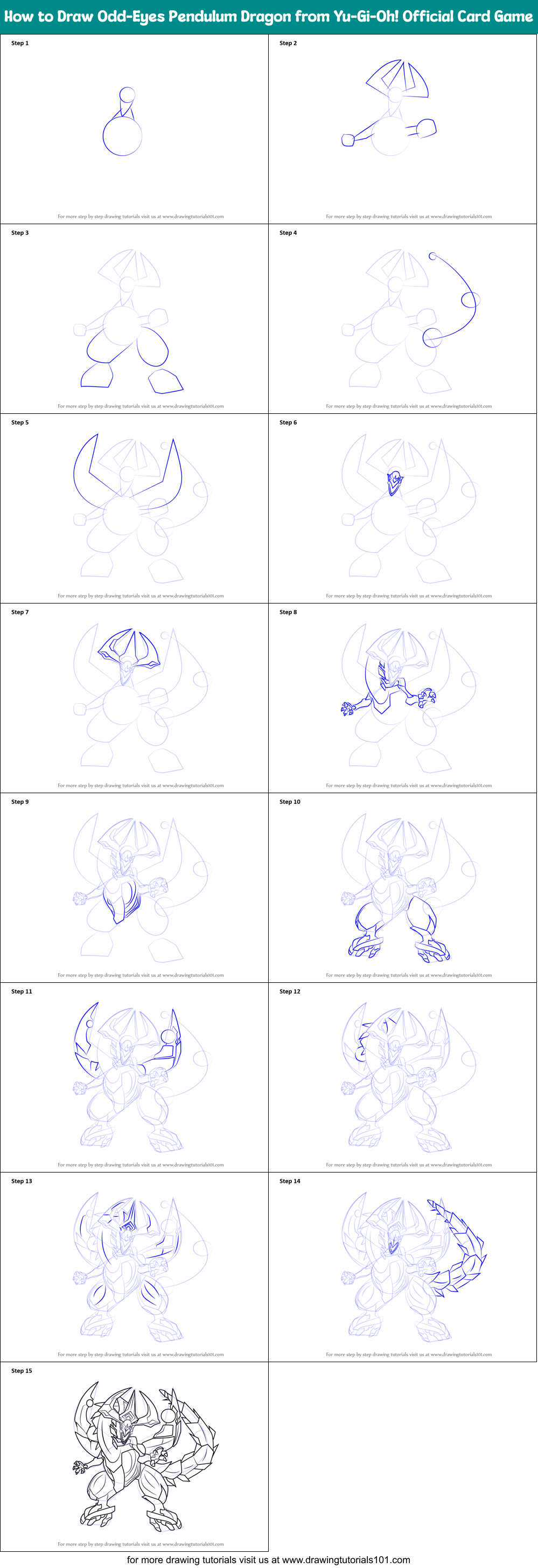 How to Draw Odd-Eyes Pendulum Dragon from Yu-Gi-Oh! Official Card Game Printable Step by Step