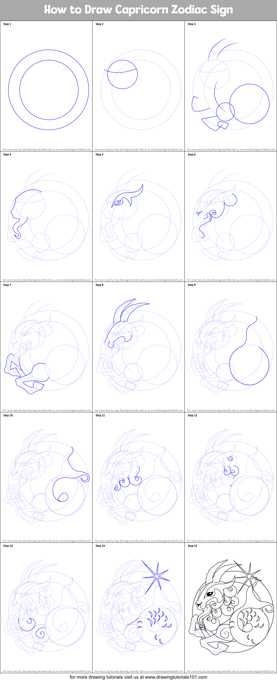 How to Draw Capricorn Zodiac Sign Printable Step by Step