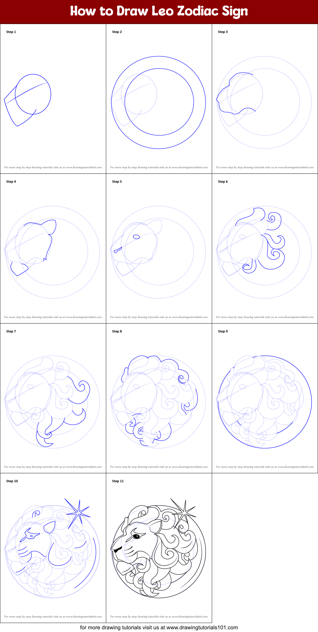 How to Draw Leo Zodiac Sign Printable Step by Step