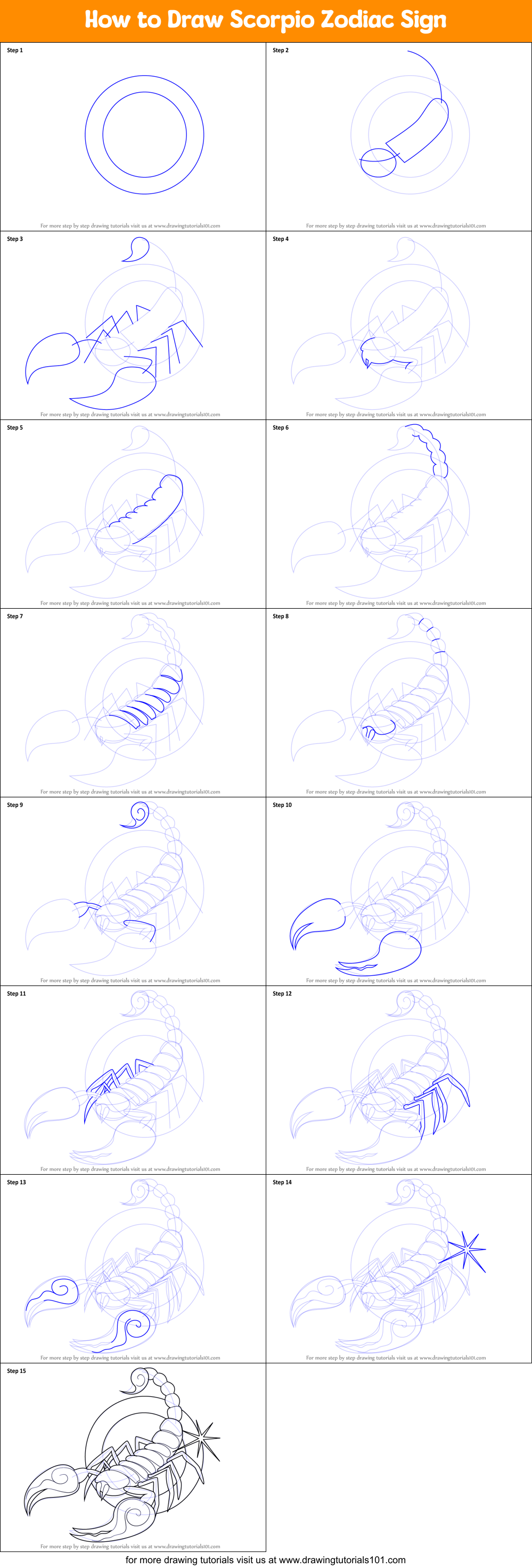 How to Draw Scorpio Zodiac Sign Printable Step by Step