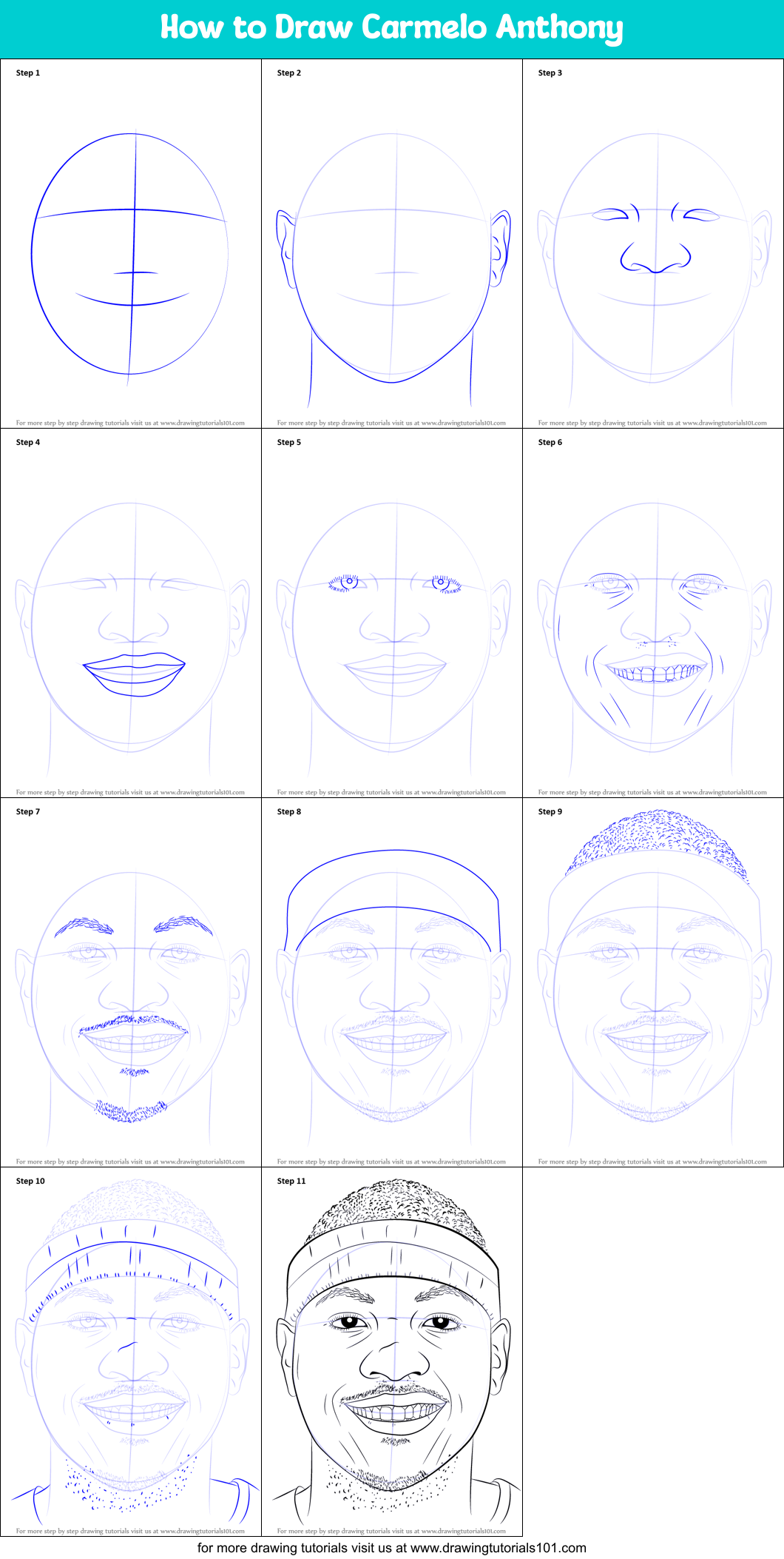 How to Draw Carmelo Anthony Printable Step by Step