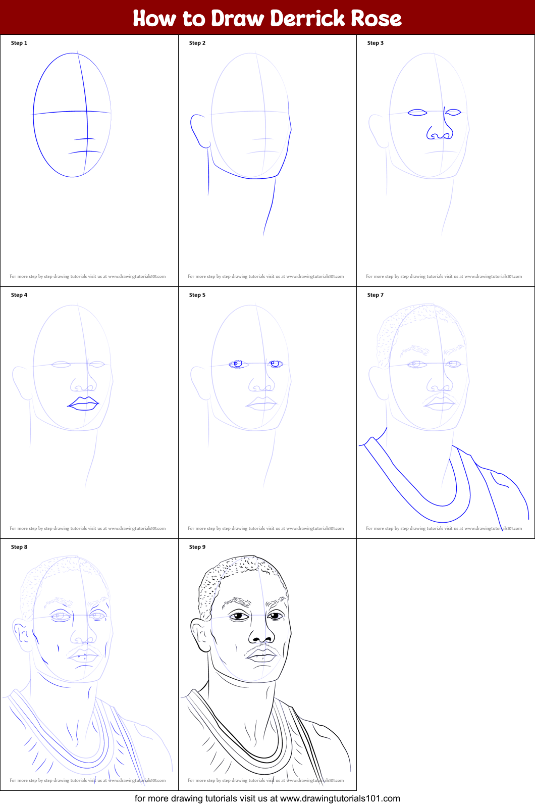 How to Draw Derrick Rose Printable Step by Step