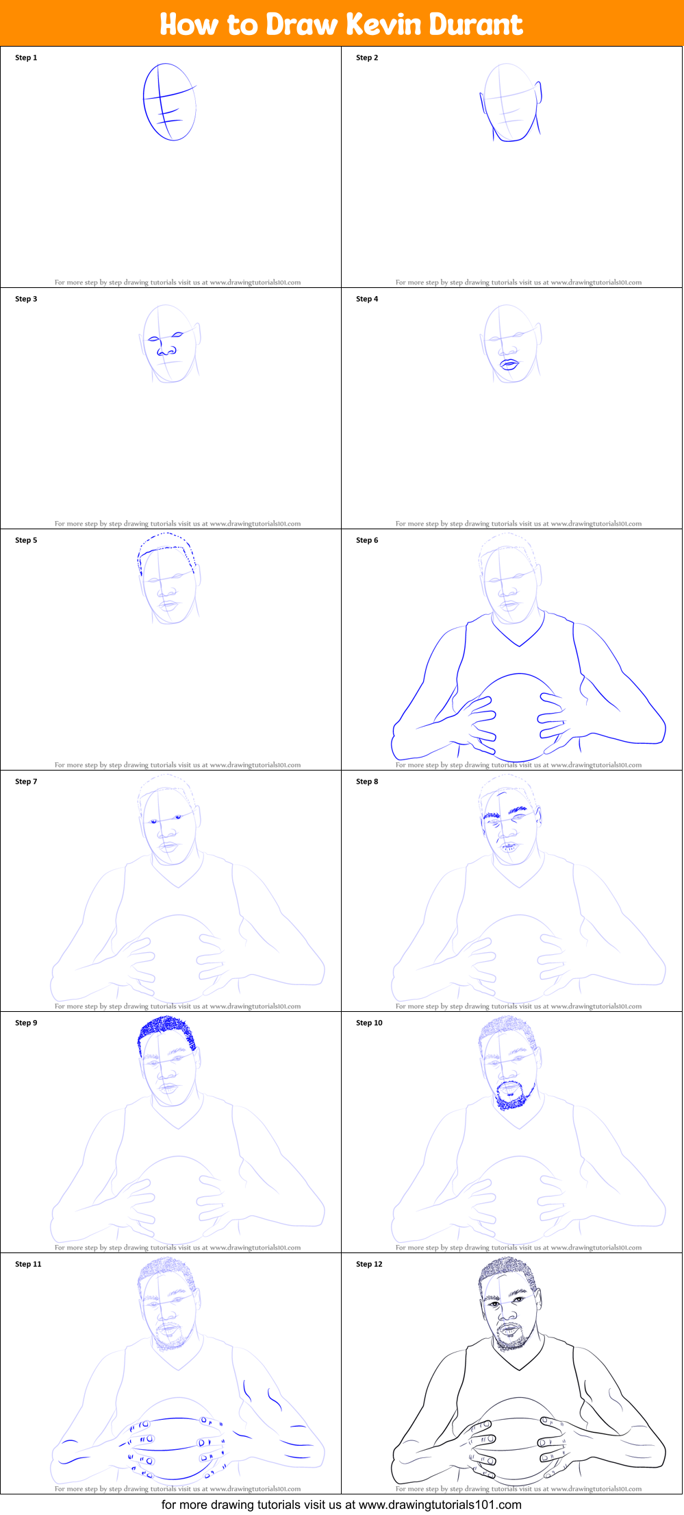 How to Draw Kevin Durant Printable Step by Step