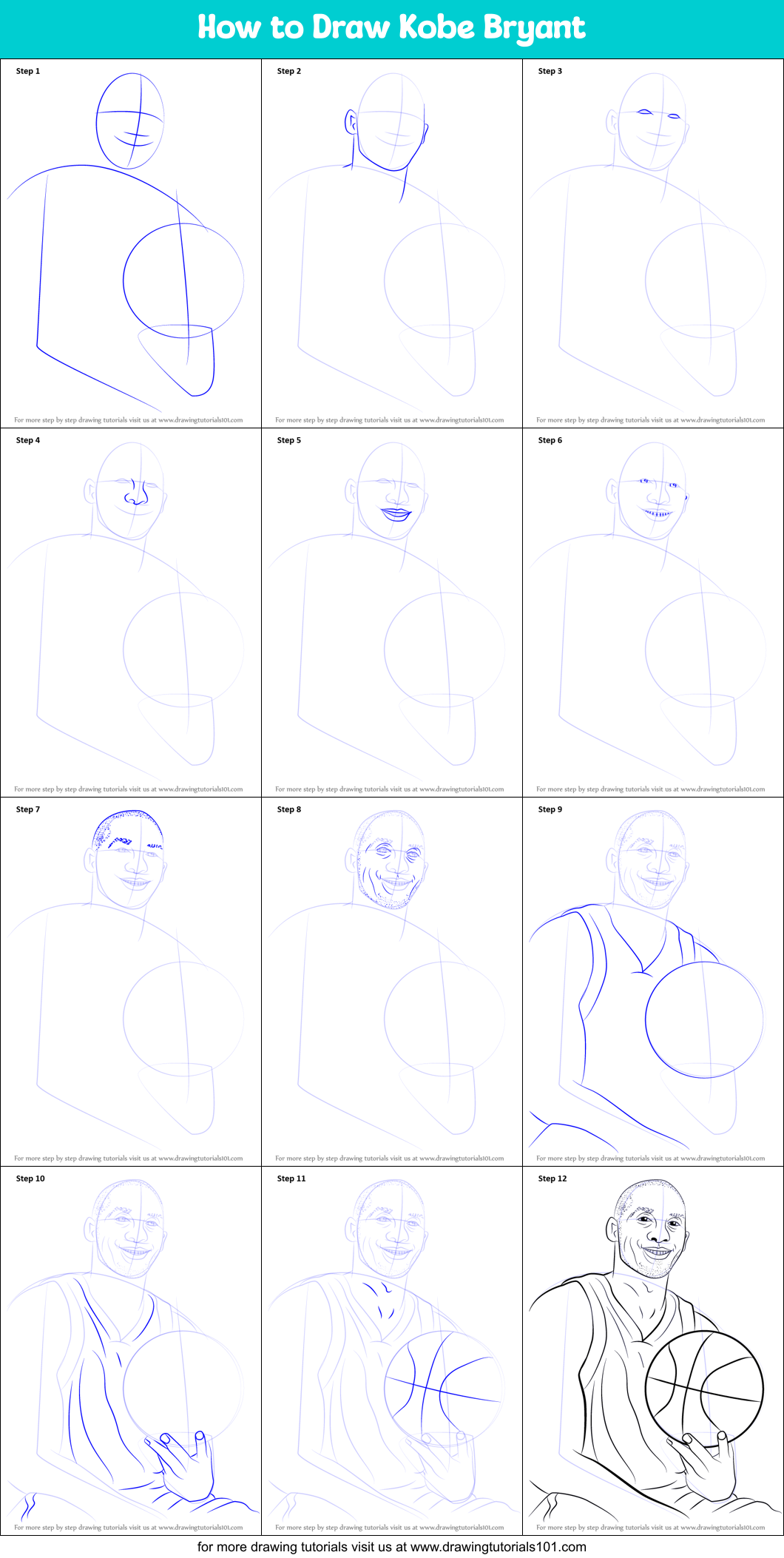 How to Draw Kobe Bryant Printable Step by Step