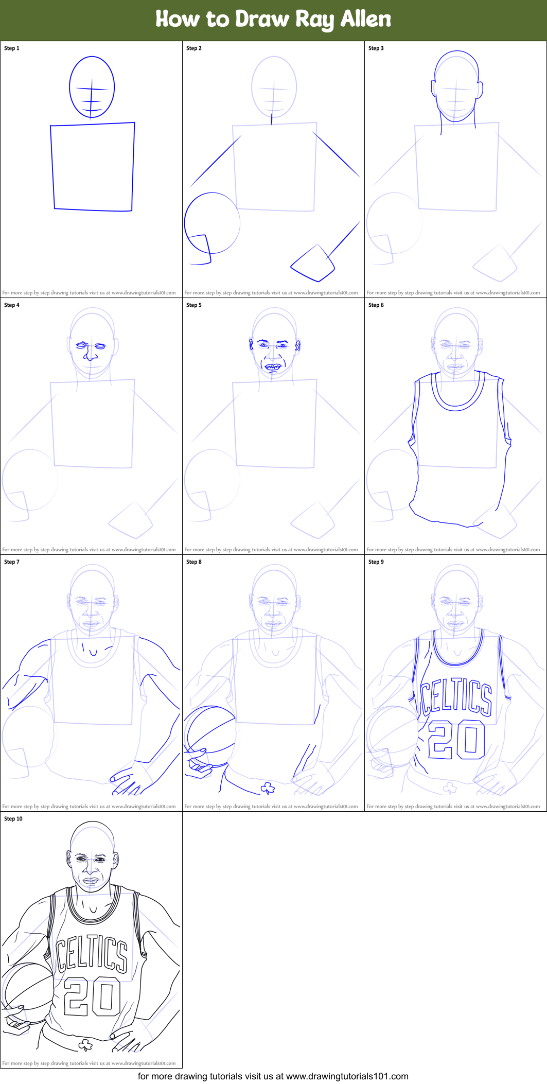 How to Draw Ray Allen Printable Step by Step