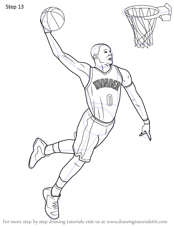 How To Draw Russell Westbrook Dunking Basketball Players Step By Step