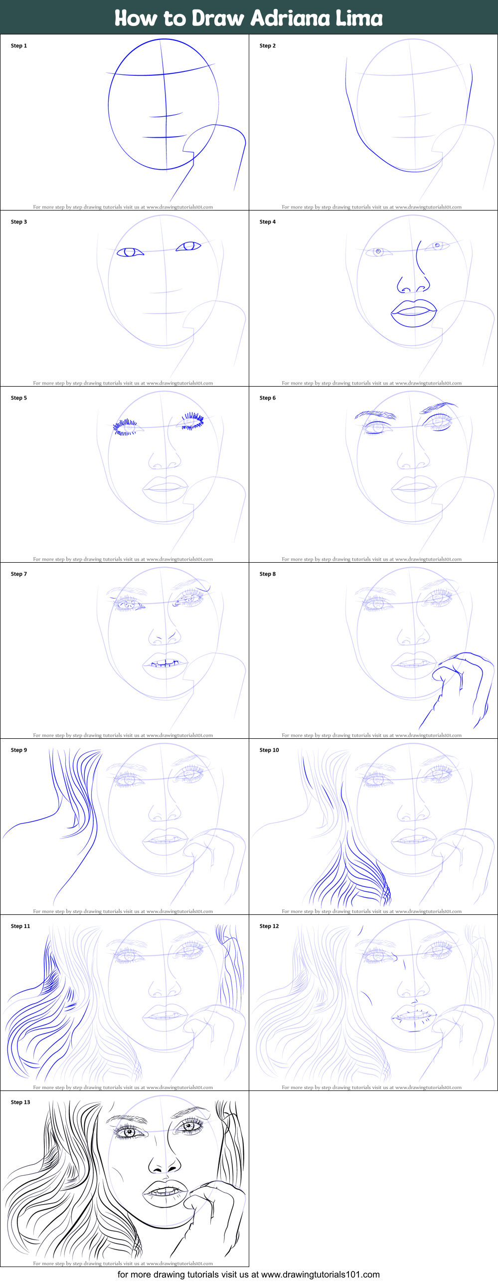 How to Draw Adriana Lima Printable Step by Step