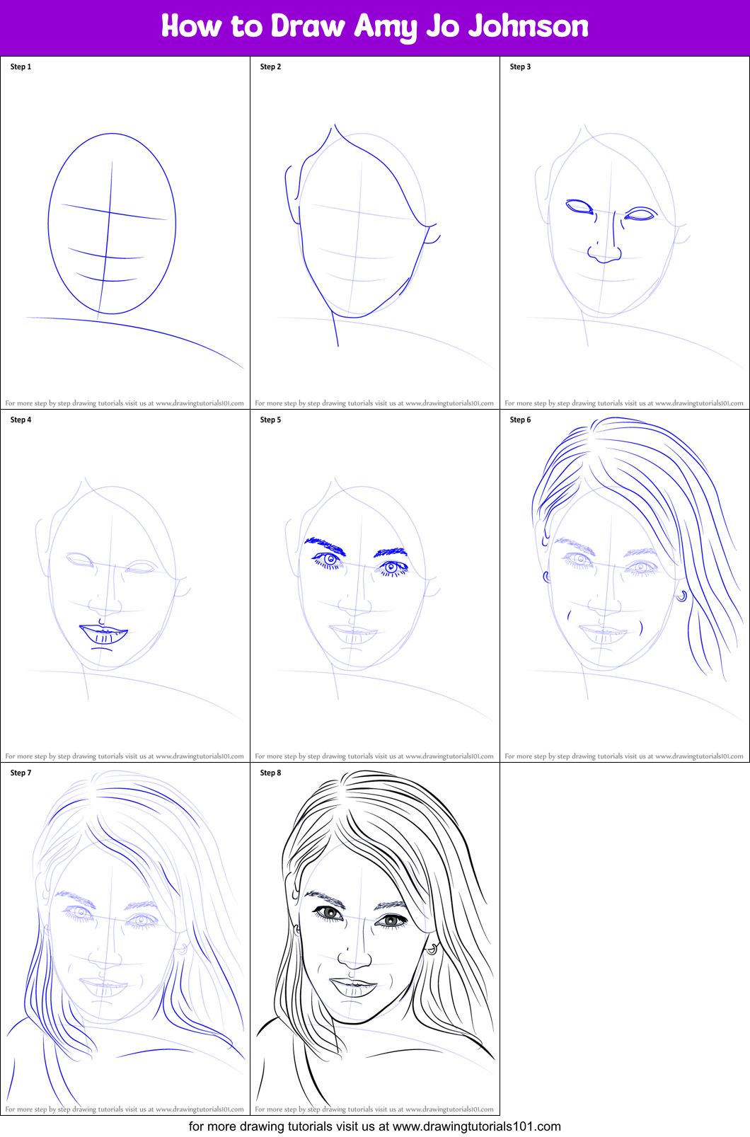 How to Draw Amy Jo Johnson Printable Step by Step
