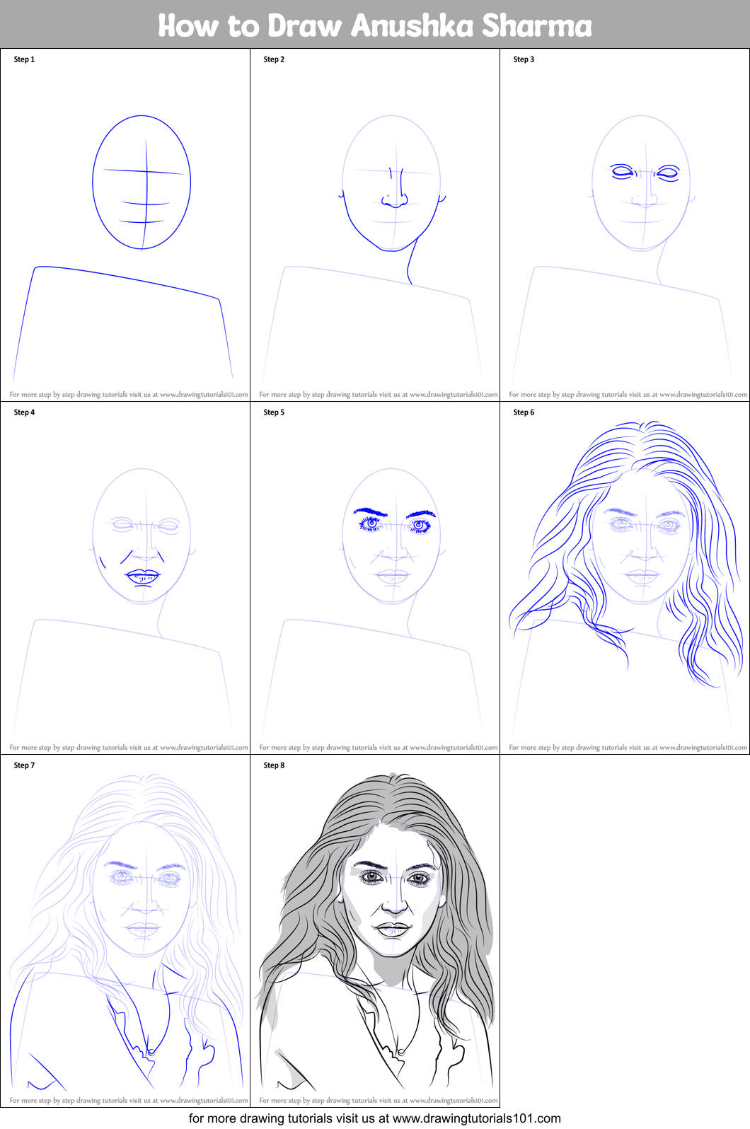 How to Draw Anushka Sharma Printable Step by Step