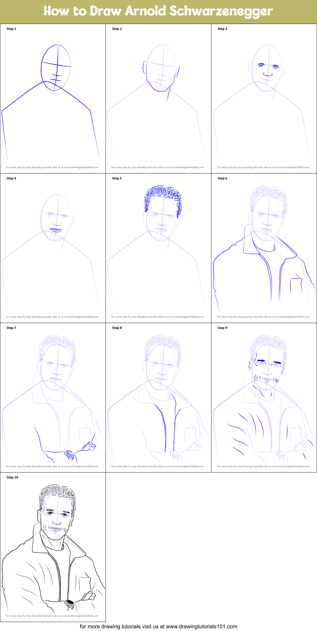How to Draw Arnold Schwarzenegger Printable Step by Step