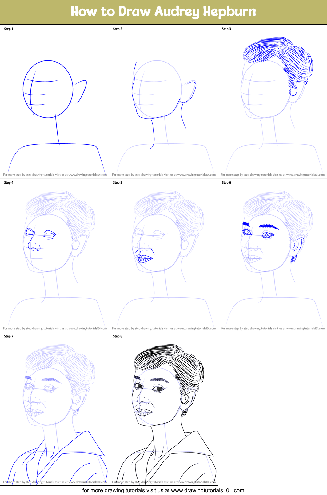 How to Draw Audrey Hepburn Printable Step by Step