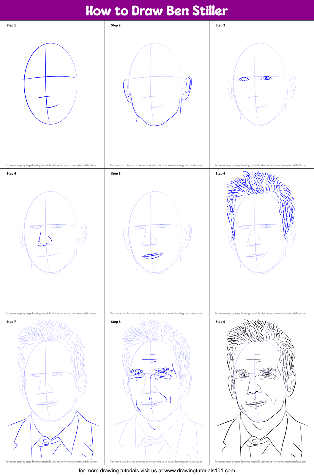 How to Draw Ben Stiller Printable Step by Step