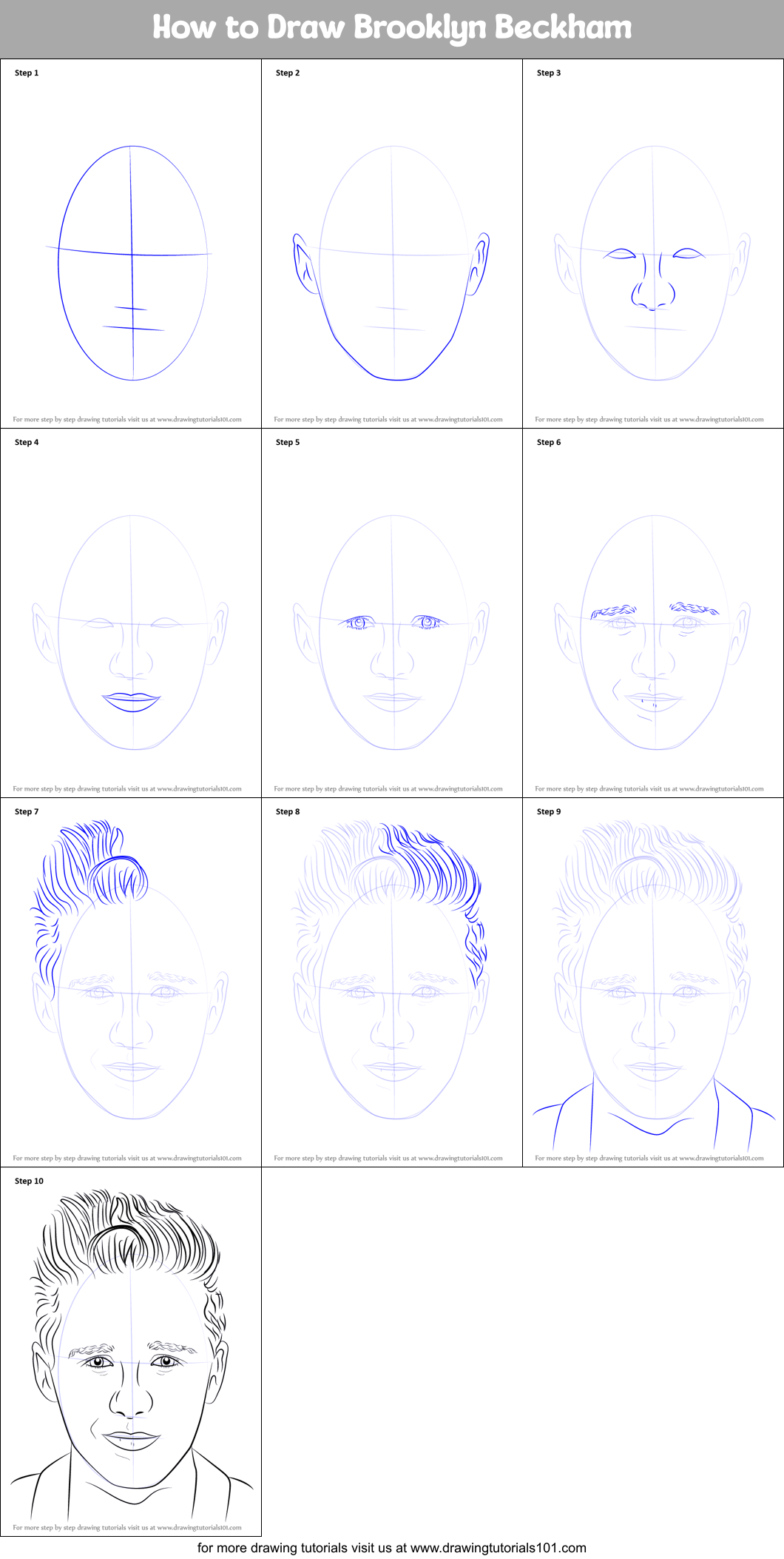 How to Draw Brooklyn Beckham Printable Step by Step