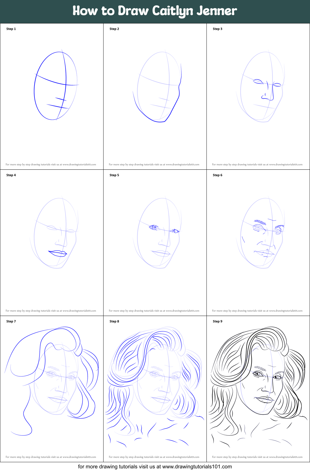 How to Draw Caitlyn Jenner Printable Step by Step