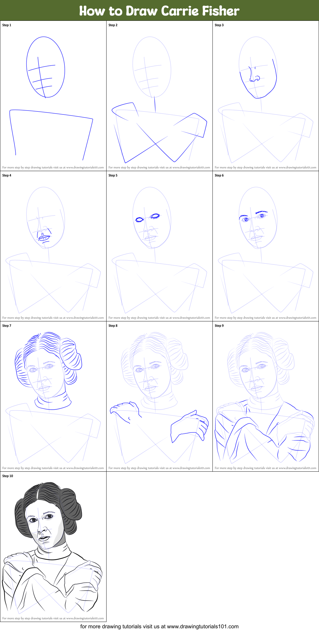 How to Draw Carrie Fisher Printable Step by Step