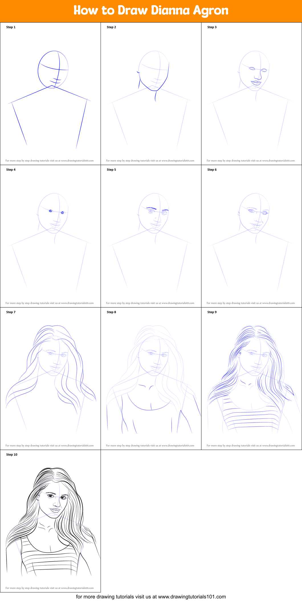How to Draw Dianna Agron Printable Step by Step