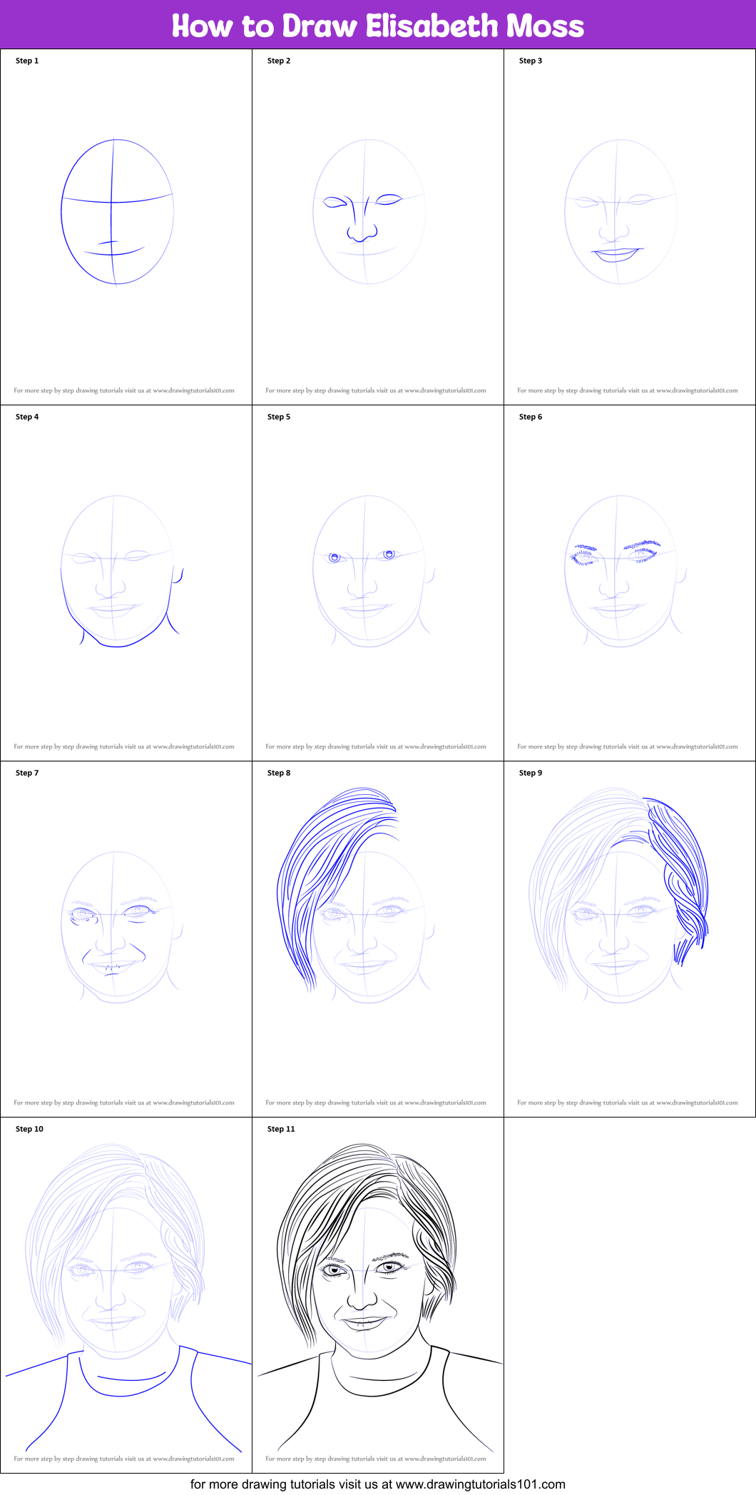 How to Draw Elisabeth Moss Printable Step by Step