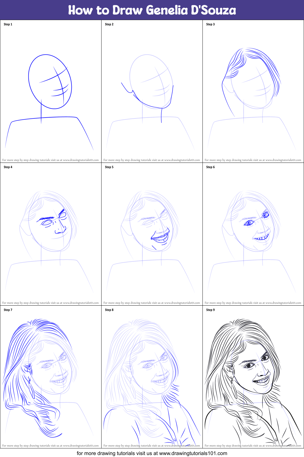 How to Draw Genelia D'Souza Printable Step by Step