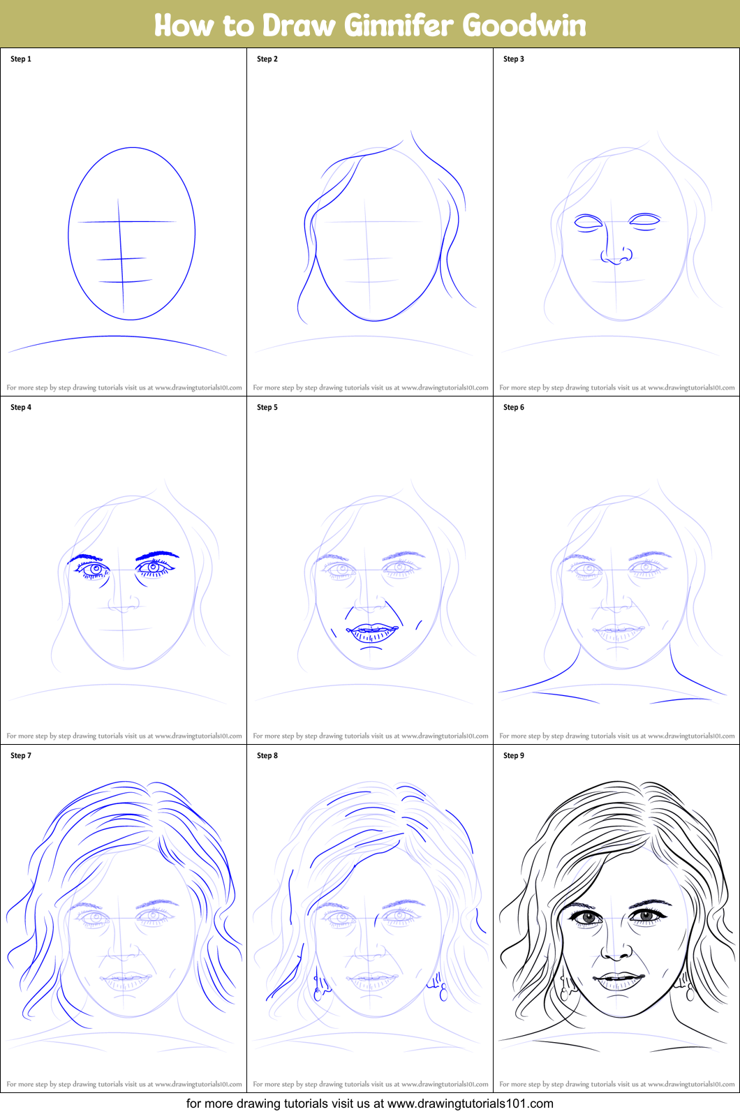 How to Draw Ginnifer Goodwin Printable Step by Step