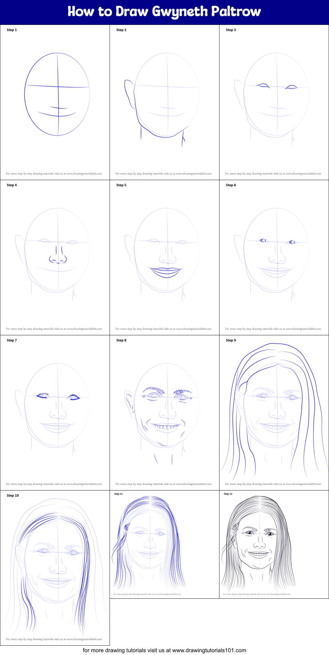 How to Draw Gwyneth Paltrow Printable Step by Step