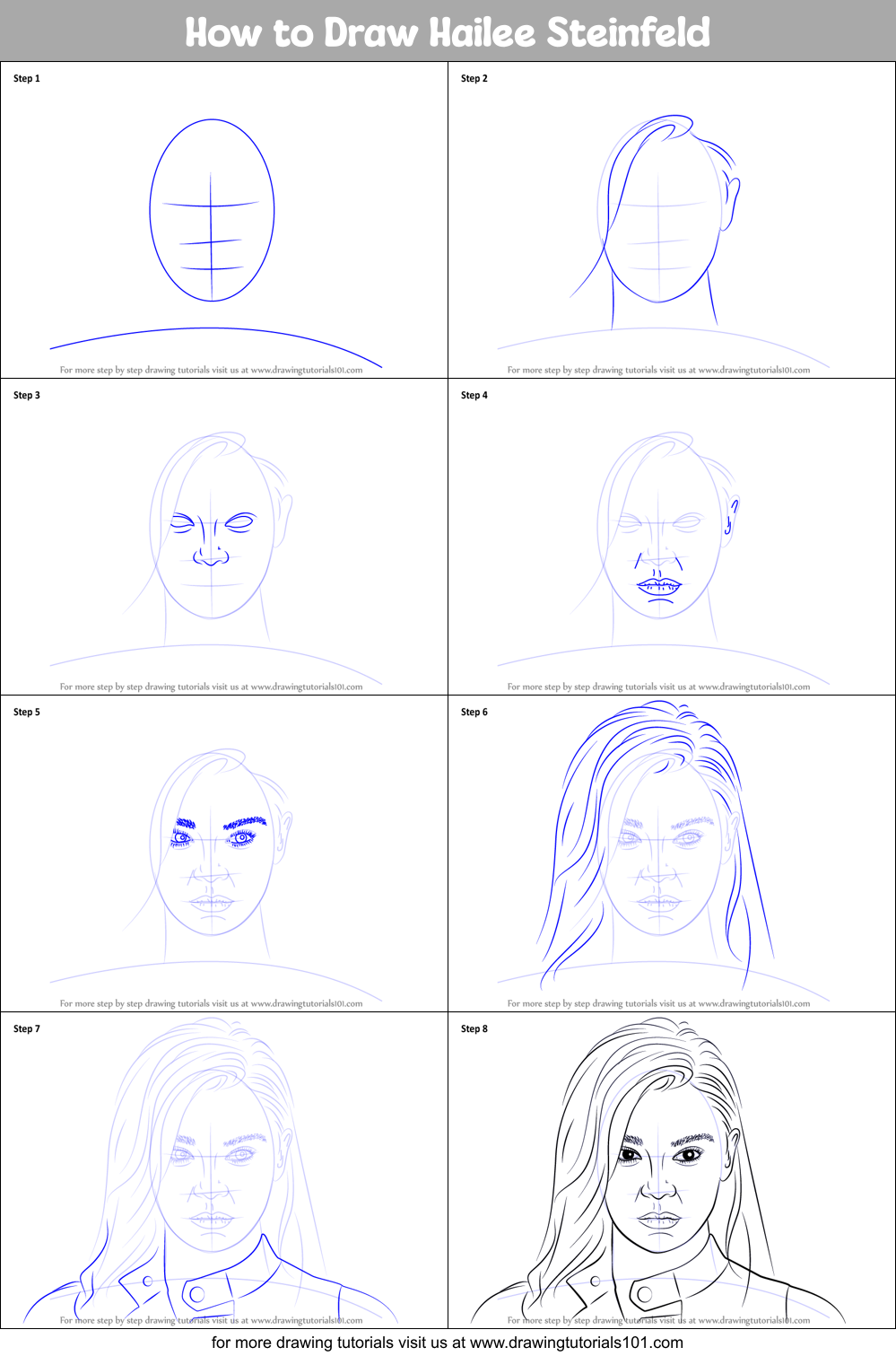 How to Draw Hailee Steinfeld Printable Step by Step
