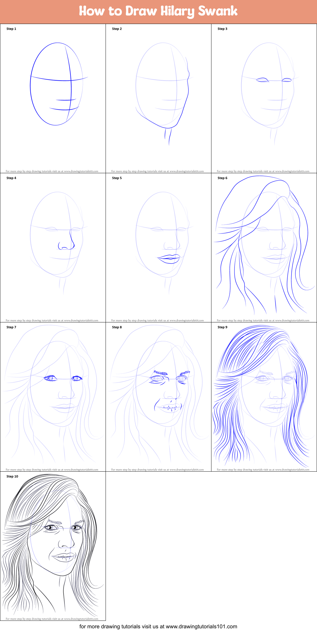 How to Draw Hilary Swank Printable Step by Step