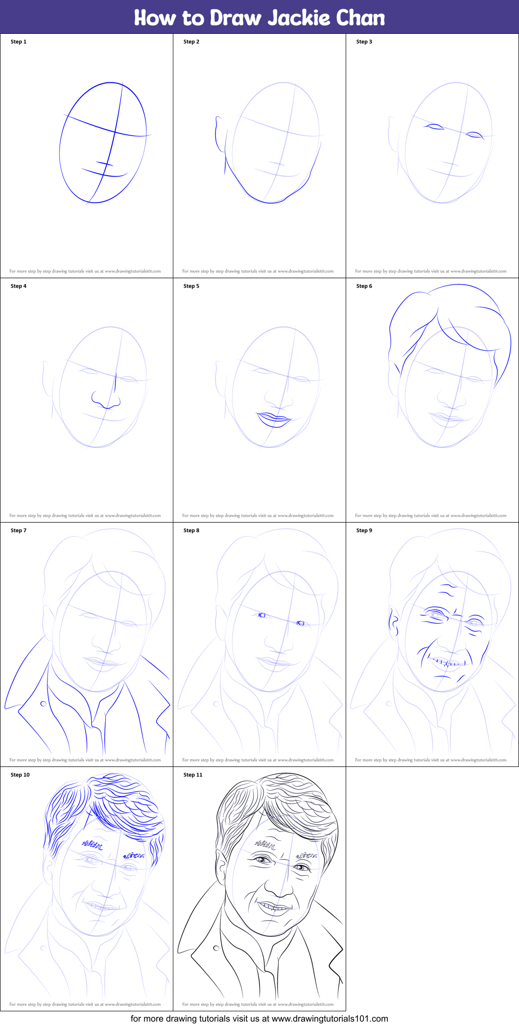 How to Draw Jackie Chan Printable Step by Step