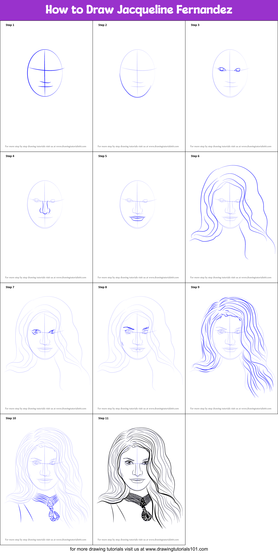 How to Draw Jacqueline Fernandez Printable Step by Step