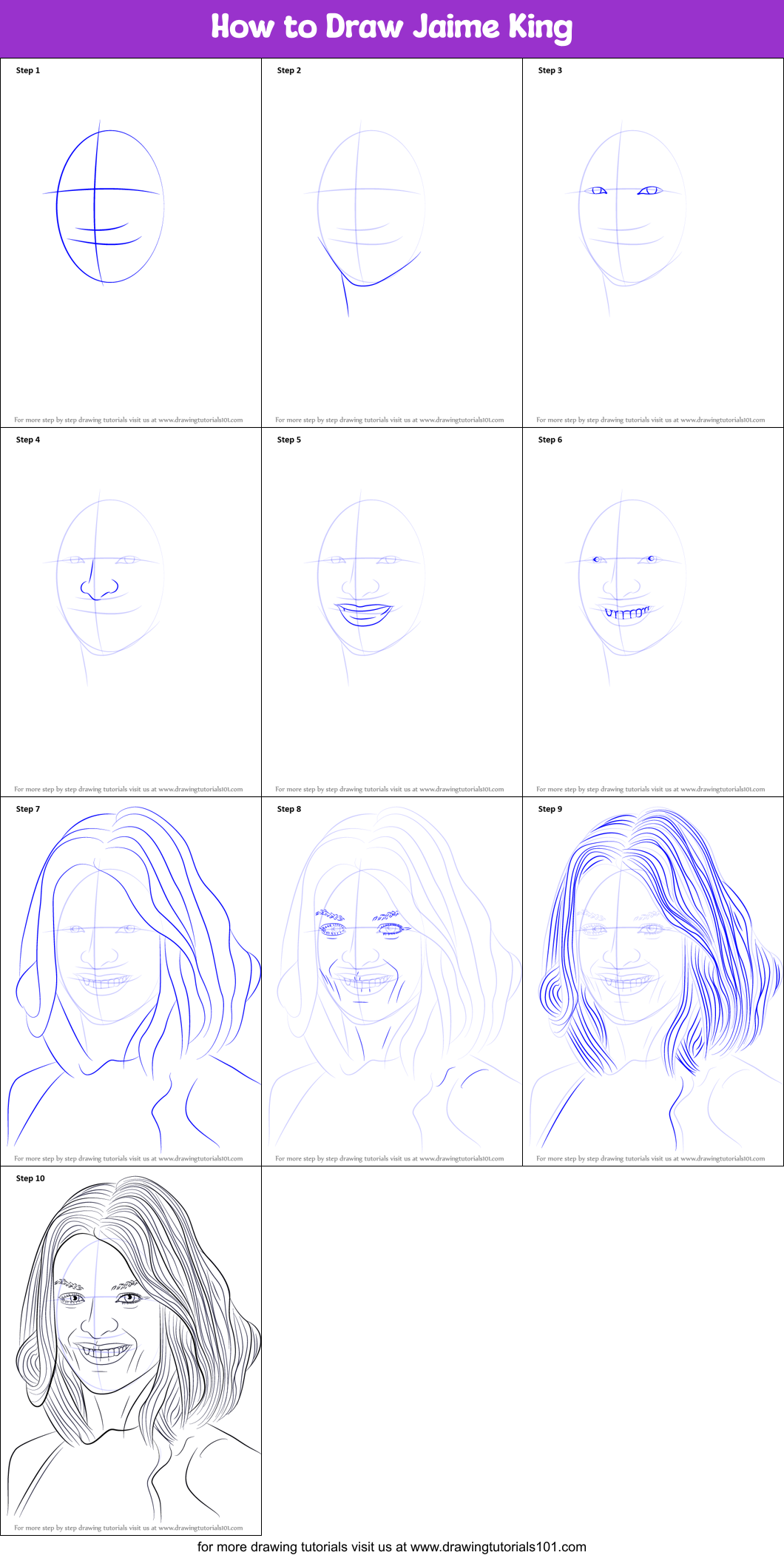 How to Draw Jaime King Printable Step by Step