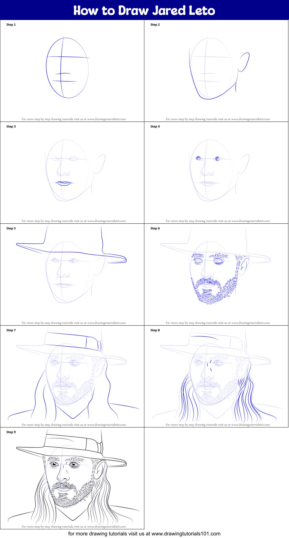 How to Draw Jared Leto Printable Step by Step