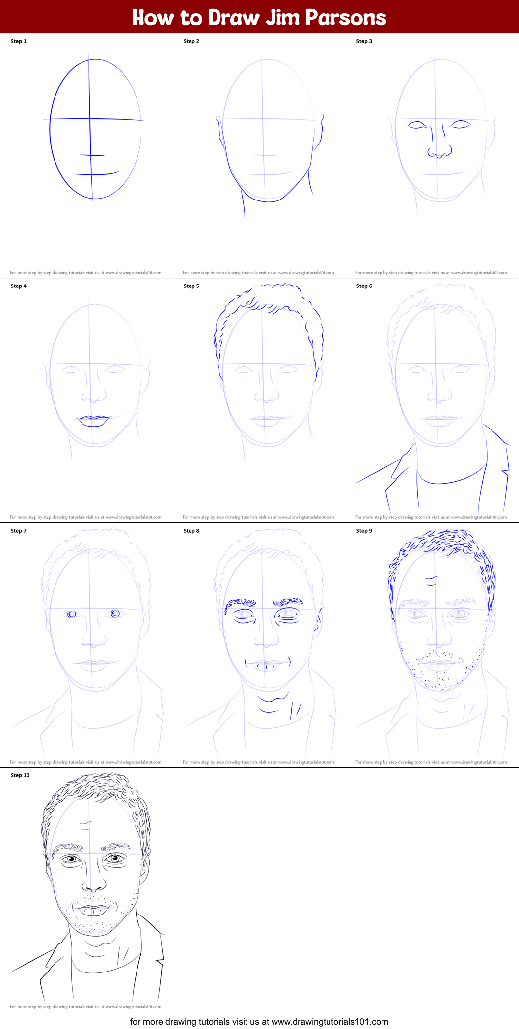 How to Draw Jim Parsons Printable Step by Step