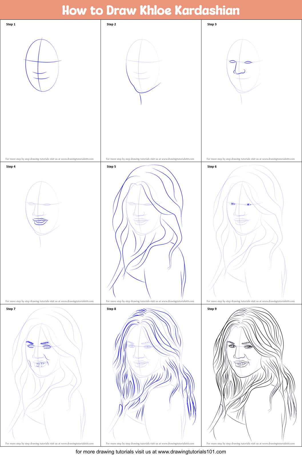How to Draw Khloe Kardashian Printable Step by Step