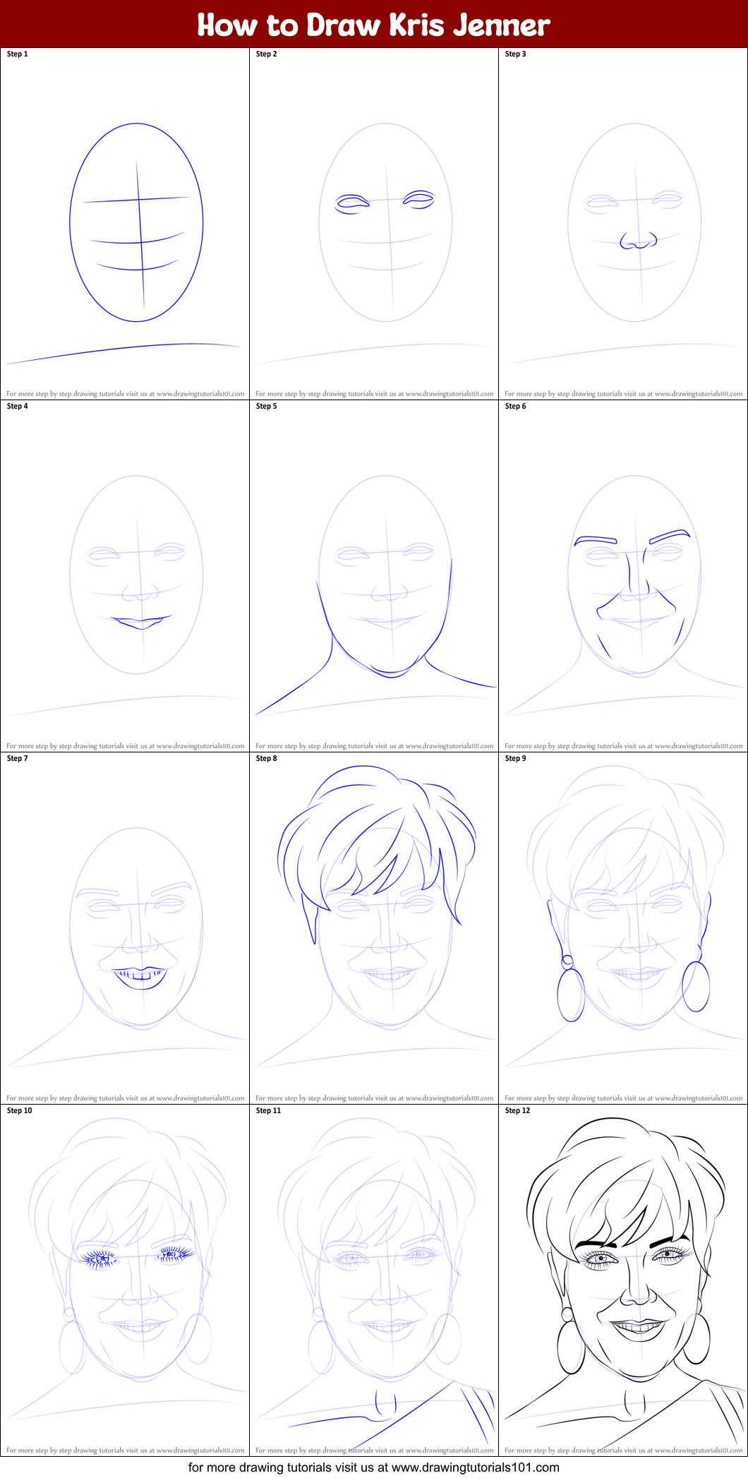 How to Draw Kris Jenner Printable Step by Step