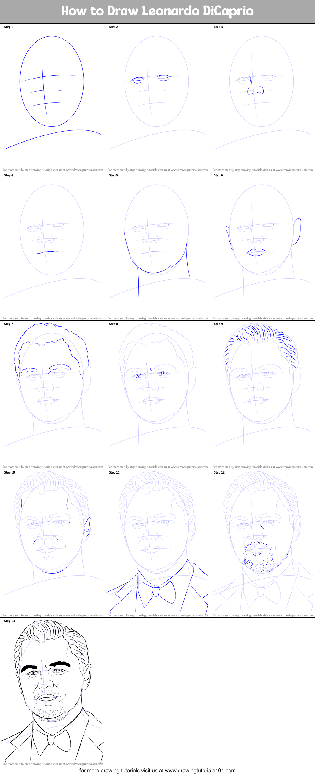 How To Draw Leonardo Dicaprio Printable Step By Step Drawing Sheet Drawingtutorials101 Com