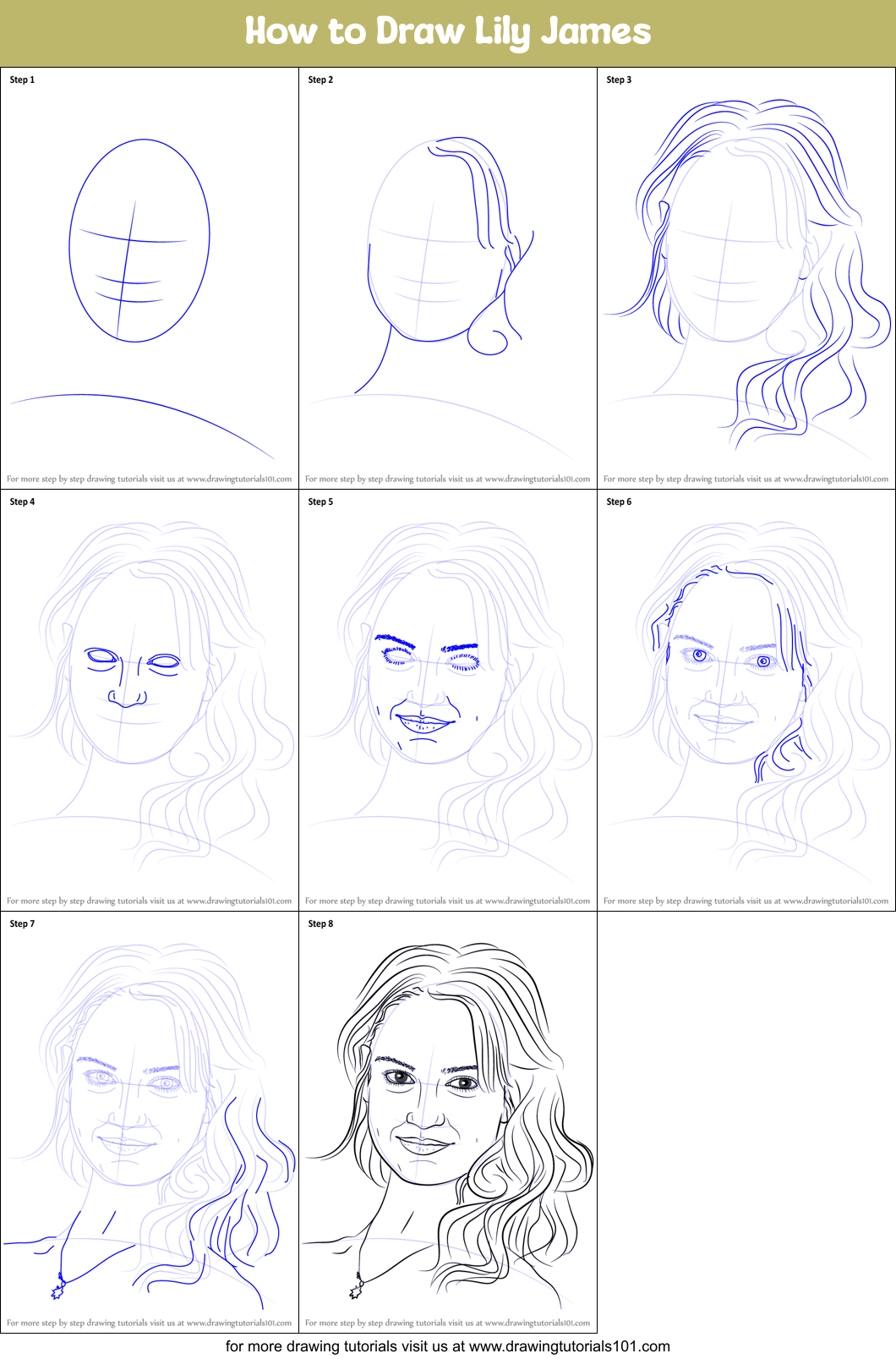 How to Draw Lily James Printable Step by Step