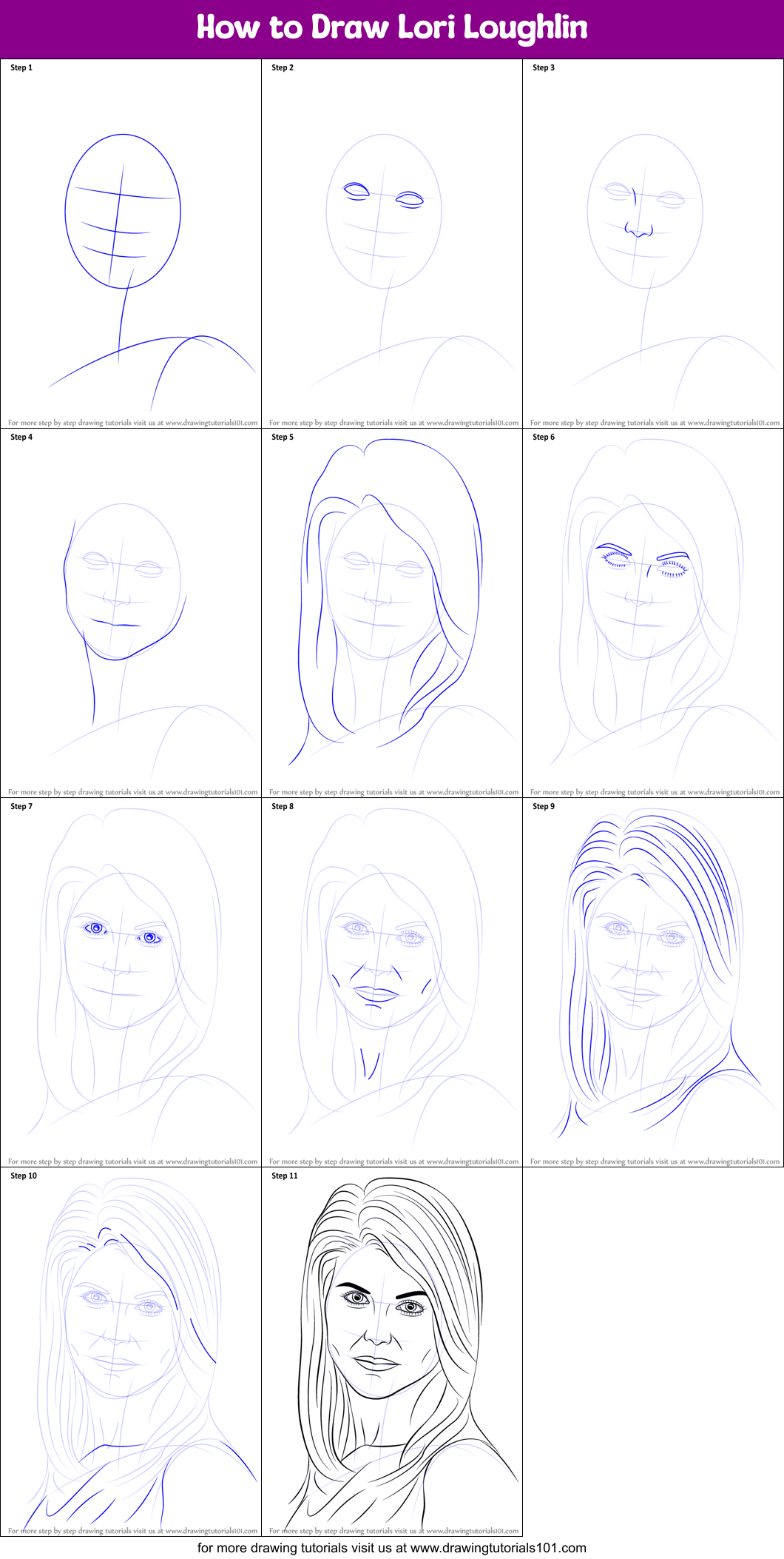 How to Draw Lori Loughlin Printable Step by Step