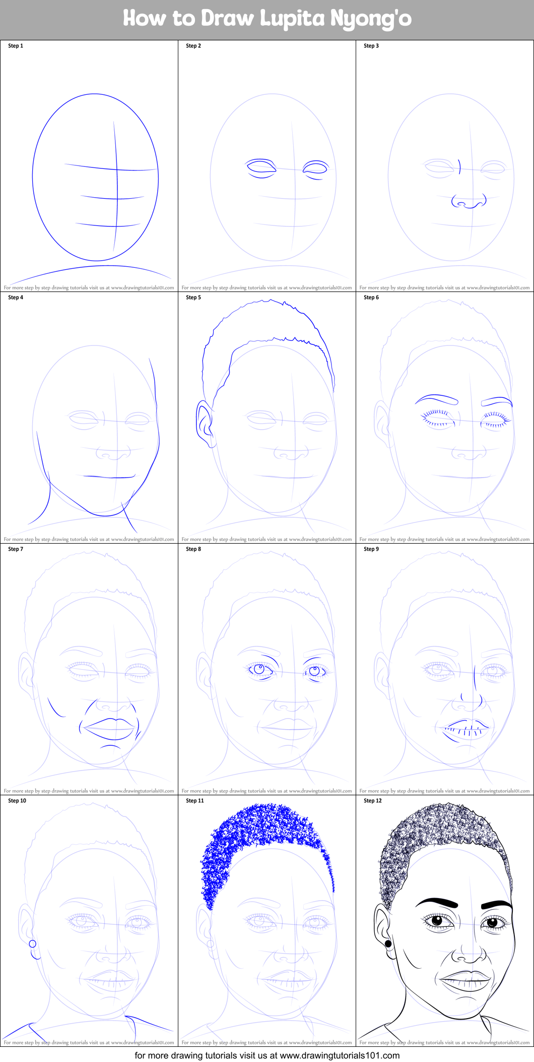 How to Draw Lupita Nyong'o Printable Step by Step