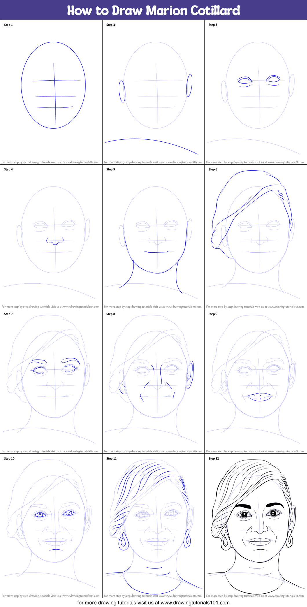 How to Draw Marion Cotillard Printable Step by Step