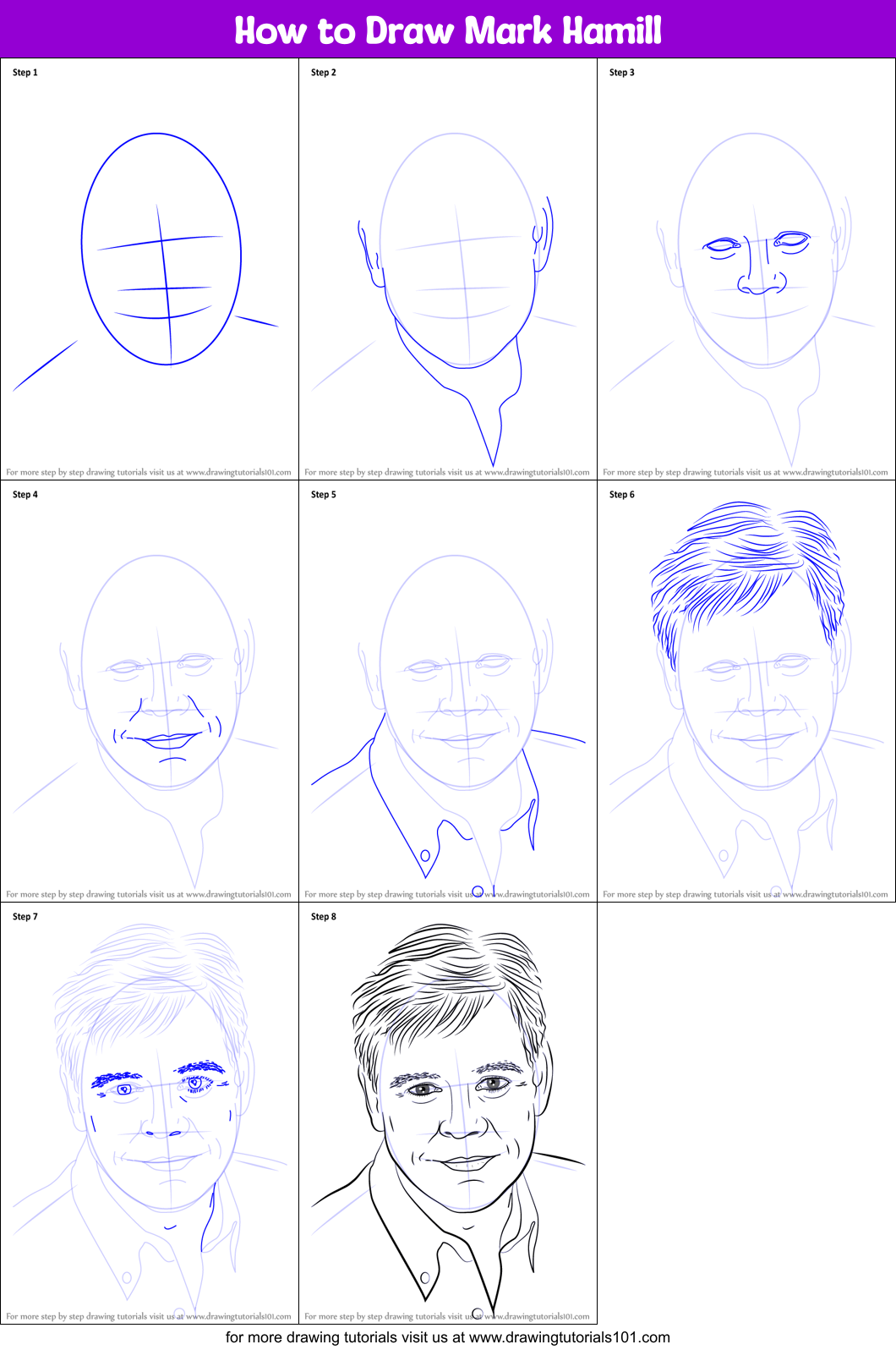 How to Draw Mark Hamill Printable Step by Step