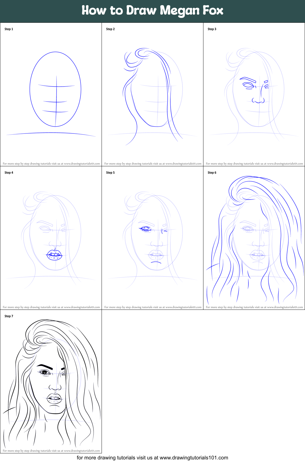 How to Draw Megan Fox Printable Step by Step