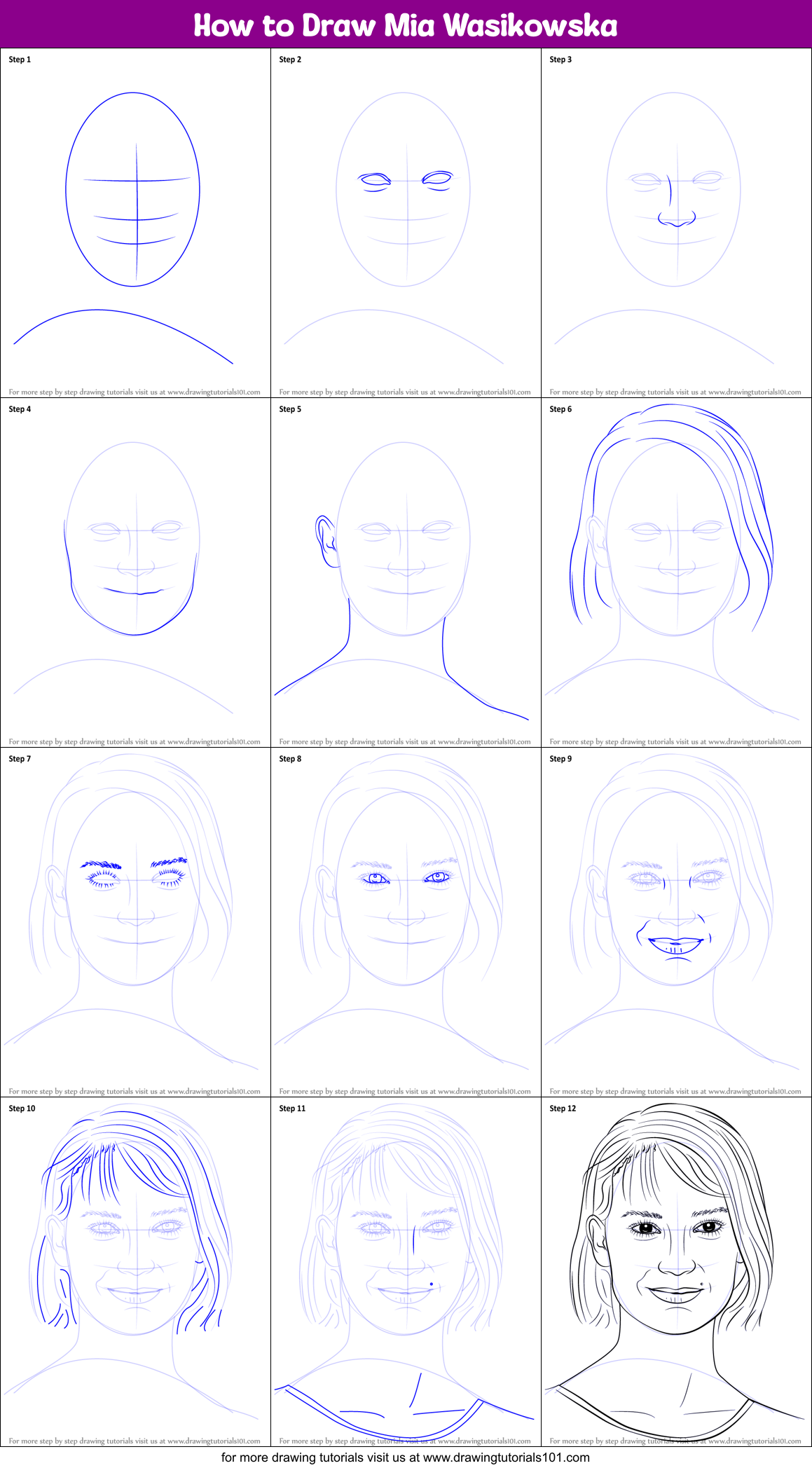 How to Draw Mia Wasikowska Printable Step by Step