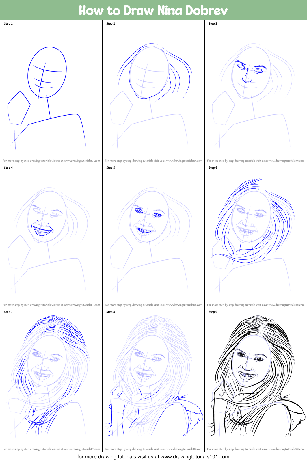How to Draw Nina Dobrev Printable Step by Step